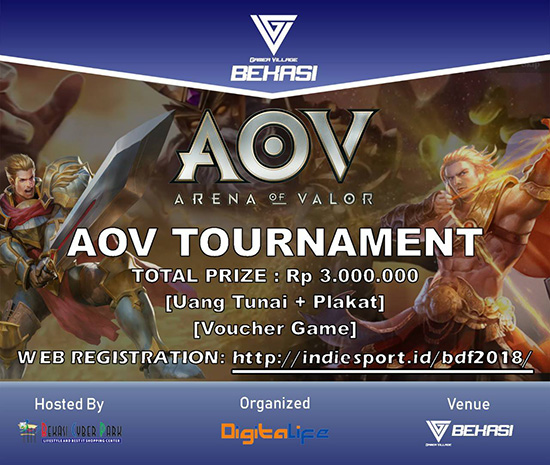turnamen aov arena of valor bekasi digital festival mei 2018 poster