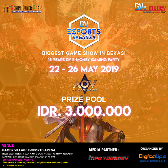 turnamen aov arena of valor gv esports vaganza bekasi mei 2019 poster