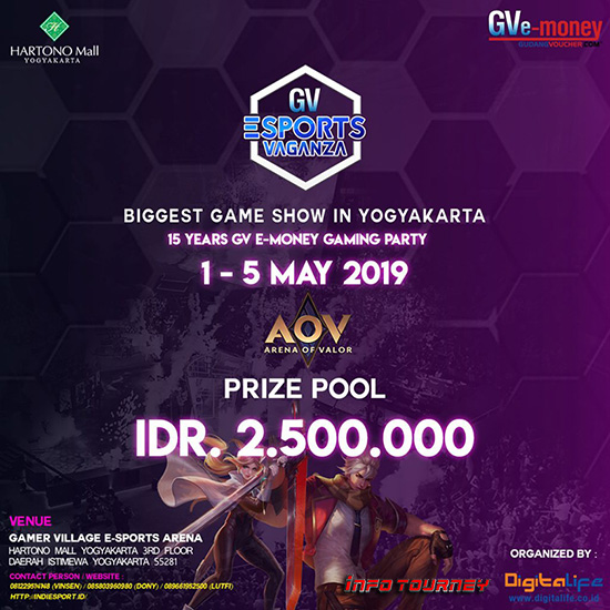 turnamen aov arena of valor gv esports vaganza mei 2019 poster