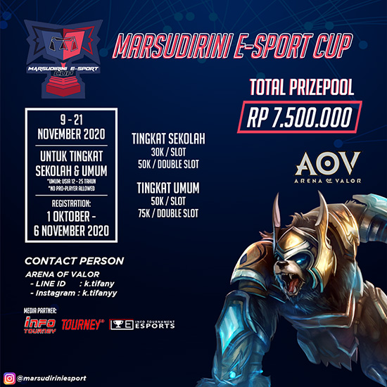 turnamen aov arena of valor november 2020 marsudirini esport cup 2020 poster