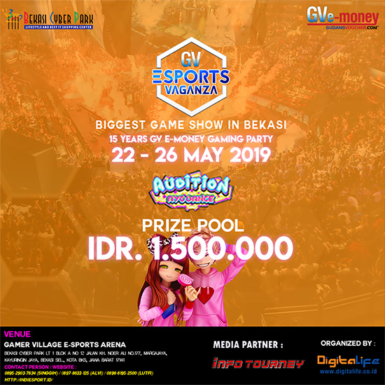 turnamen audition ayodance gv esports vaganza bekasi mei 2019 poster