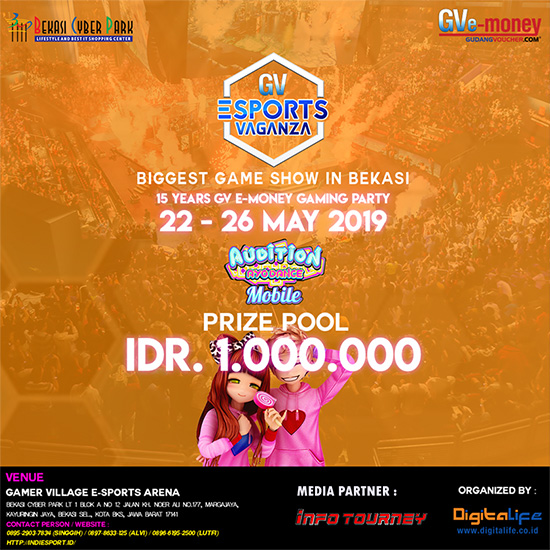 turnamen audition ayodance mobile gv esports vaganza bekasi mei 2019 poster