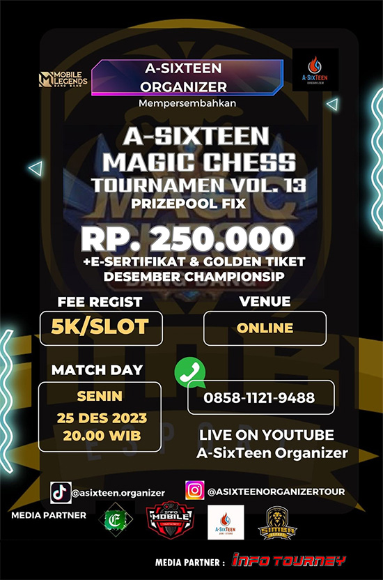 turnamen magic chess magicchess desember 2023 a sixteen organizer season 13 poster