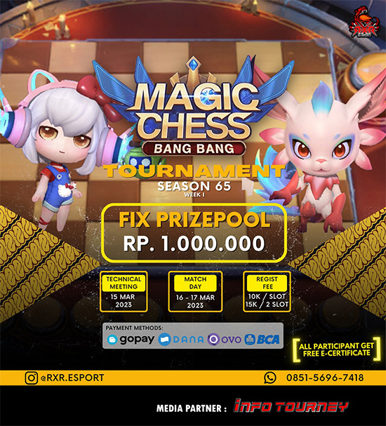 turnamen magic chess magicchess maret 2023 rxr esport season 65 week 1 poster