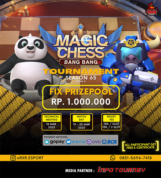 turnamen magic chess magicchess maret 2023 rxr esport season 65 week 2 poster