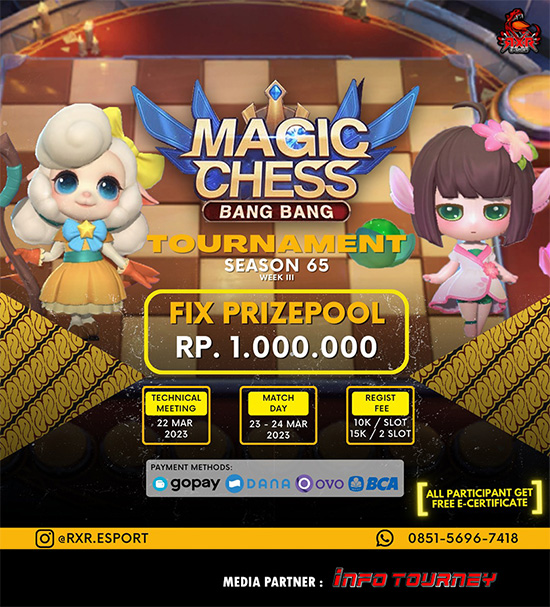 turnamen magic chess magicchess maret 2023 rxr esport season 65 week 3 poster