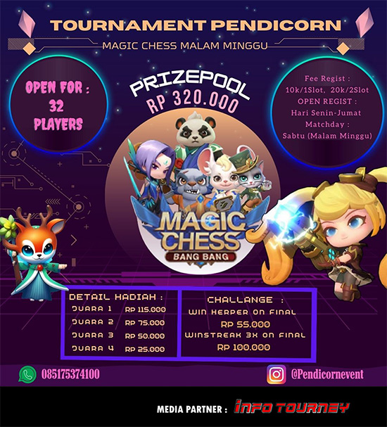 turnamen magic chess magicchess oktober 2023 pendicorn malam minggu 1 poster