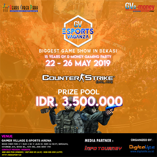 turnamen cso counter strike online gv esports vaganza bekasi mei 2019 poster