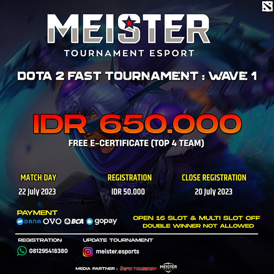 turnamen dota dota2 juli 2023 meister fast tour wave 1 poster