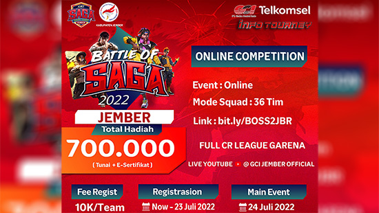 turnamen ff free fire juli 2022 battle of saga 2022 jember logo