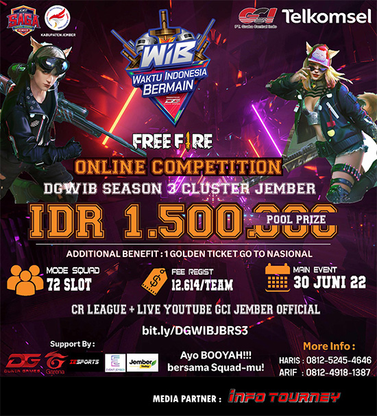 turnamen ff free fire juni 2022 dg wib jember season 3 poster