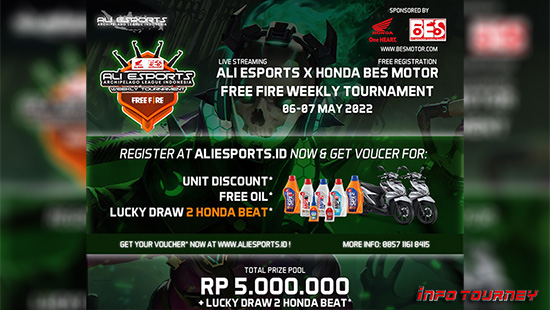 turnamen ff free fire mei 2022 ali esports x honda bes motor logo