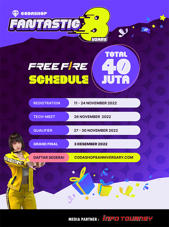 turnamen ff free fire november 2022 codashop 8th anniversary poster