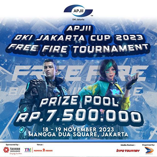 turnamen ff free fire november 2023 apjii dki jakarta cup 2023 poster