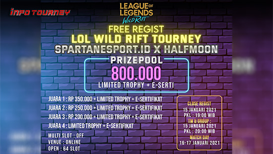 turnamen league of legends wild rift januari 2021 spartanesport id x halfmoon logo