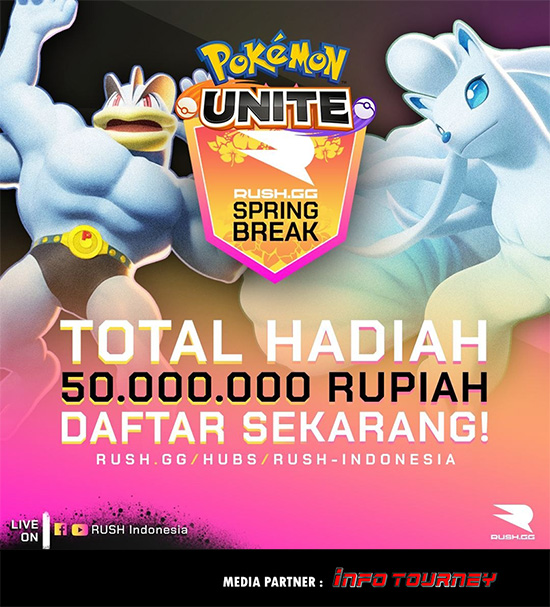 turnamen pokemon unite februari 2022 rush spring break poster